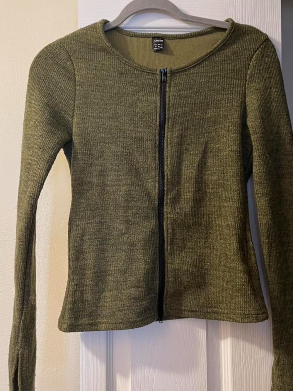 Olive Green Knit Zip-Front Sweater Jacket